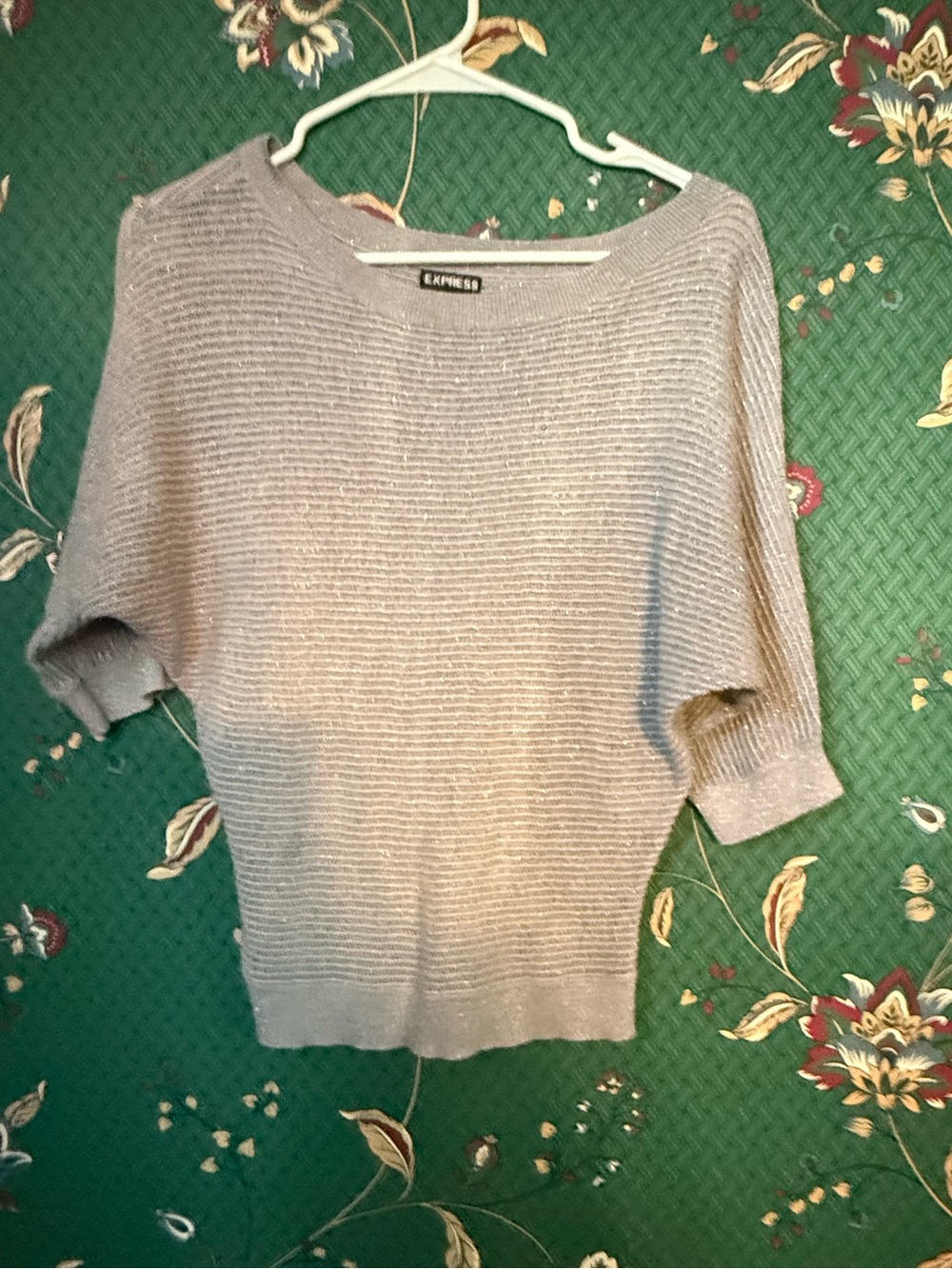 Express Light Gray Ribbed Short-Sleeve Sweater